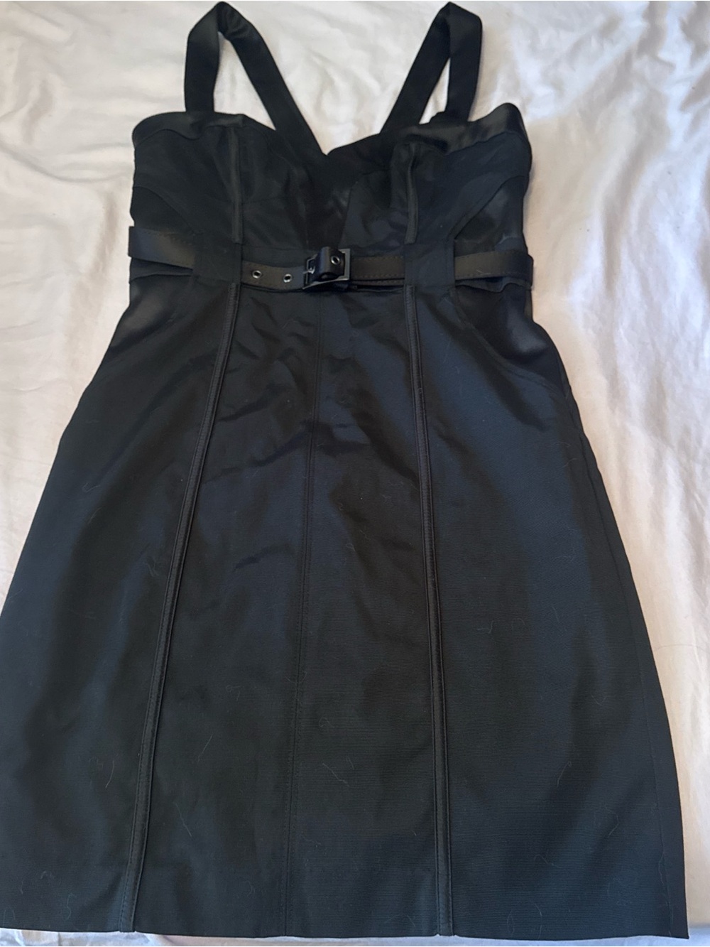 bebe Black Belted Mini Dress with Straps